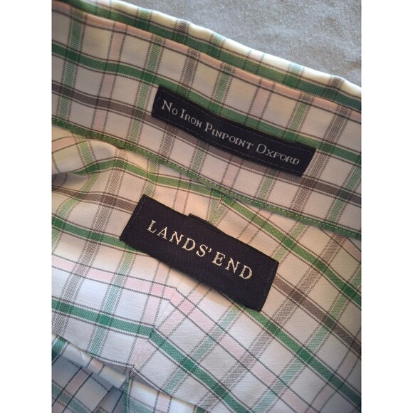 Lands' End No Iron Pinpoint Oxford Button Down Long Sleeve Shirt Medium 15-15.5 - Picture 7 of 8